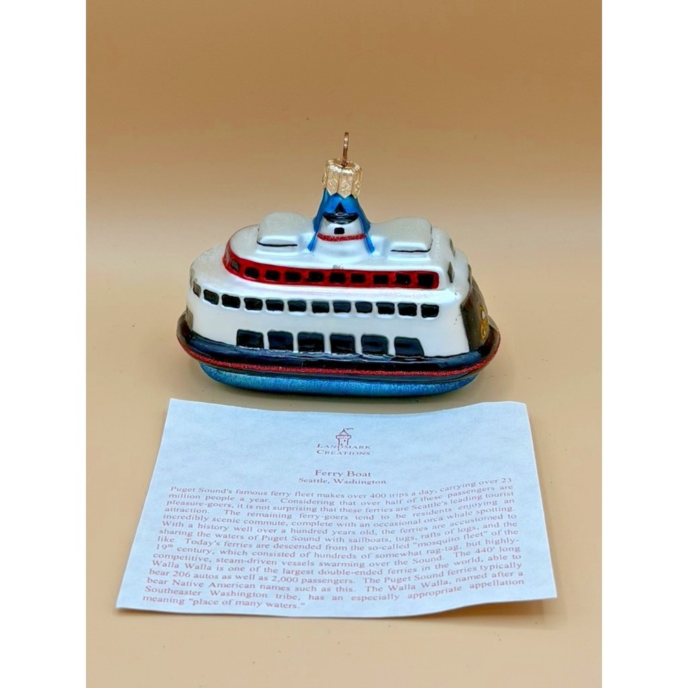 Vintage 2000 Landmark Creations Seattle Ferry Boat Glass Christmas Ornament